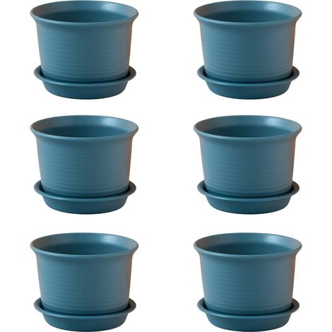 6 jardinières d'intérieur avec trous de drainage et soucoupes, diam. 18 cm, hauteur 12 cm, plastique résistant (1/5)