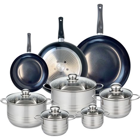 Ensemble de 3 Poêles de cuisson 20, 28 et 32 cm et 5 faitouts 12, 14, 16, 20 et 24 cm Elo Prima Brillant (1/5)