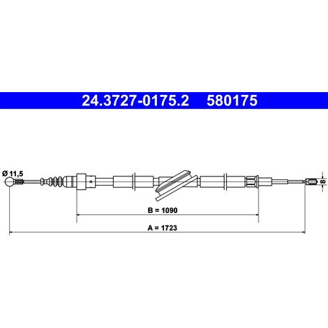 Tirette à câble, frein de stationnement ATE 24.3727-0175.2 AUDI 1J0 609 721 AR