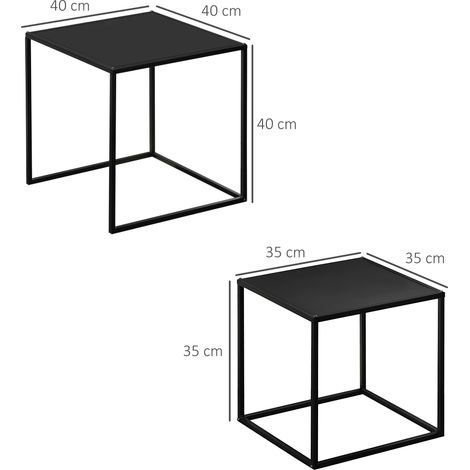 Table d'appoint, table basse, table gigogne, lot de 2, design moderne, structure en acier, noir, 40 x 40 x 40 cm (1/5)
