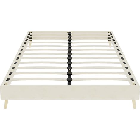 Letto moderno minimalista 140 x 200 cm beige in velluto olandese, base bassa HOMVRA (1/5)
