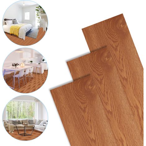Jiubiaz Suelo vinílico de PVC autoadhesivo roble cálido, 7 lamas, 1 m², para salón, habitación infantil y despacho