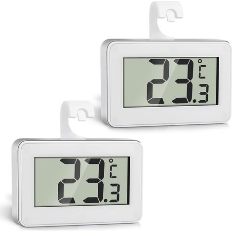 Thermomètre Frigo, 2 Pièce Thermometre Numérique Mini Digital LCD Thermomètre avec Crochet, Thermometre Congelateur Température Capteur Testeur pour Réfrigérateur Cuisine Congélateurs, Blanc (1/5)