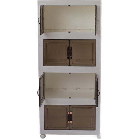 Faltbare Aufbewahrungsbox, stapelbar mit Magnetverschluss, zwei abschließbare Türen, mit Rollen, abgerundeten Ecken, 4 Ebenen, ideal fürs Schlafzimmer (1/5)