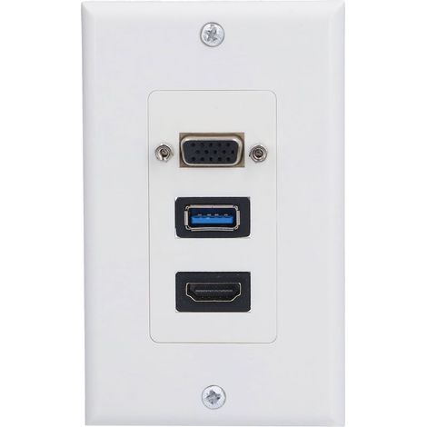 Prises murales audio-vidéo 5 Gbps pour installation encastrée, panneau multimédia avec port vidéo composite. (1/5)