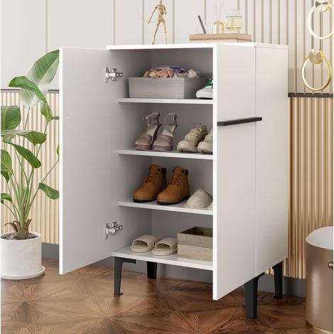 Scarpiera in truciolare bianco e nero, 2 ante, ripiani regolabili, 60 x 34,5 x 95 cm (1/5)