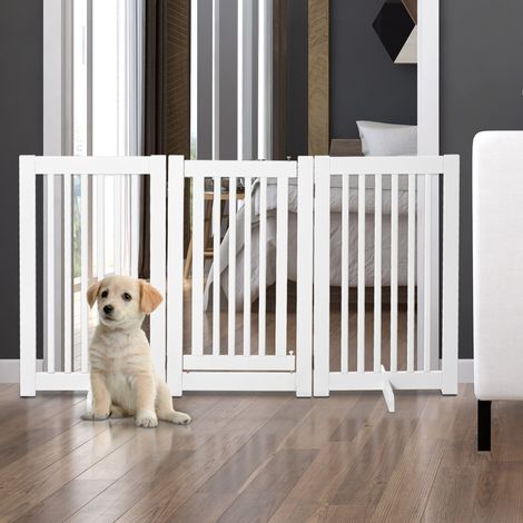Barrera de protección para perro autoportante, plegable, MDF blanco 155 x 1,5 x 76 cm HAVRYA (1/4)