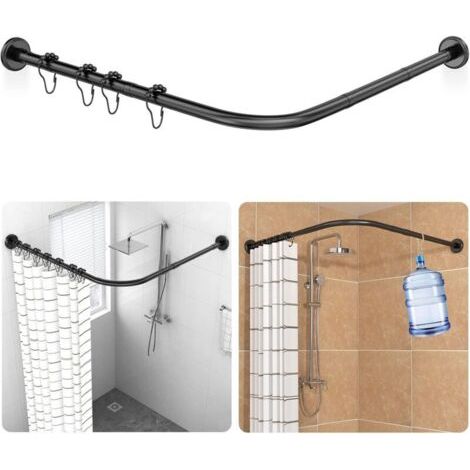 Tringles de Rideau de Douche Réglable en Forme de L en Métal Inoxydable Extensible 75-95×75-95cm, Installation Par Perçage, Pour Salle de Bain,Magasin de Vêtements, Espace Privé, Noir