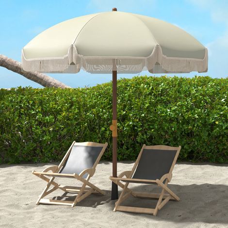 Ombrellone da spiaggia con frange Ø190x210 cm con protezione UV40+, antivento, impermeabile e borsa per il trasporto, verde