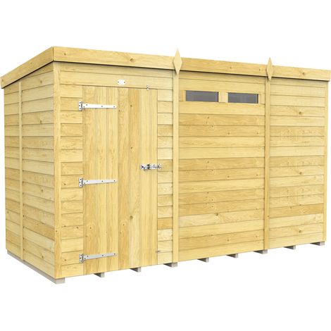 11 x 5 Feet Pent Security Shed - Single Door - Wood - L147 x W329 x H201 cm