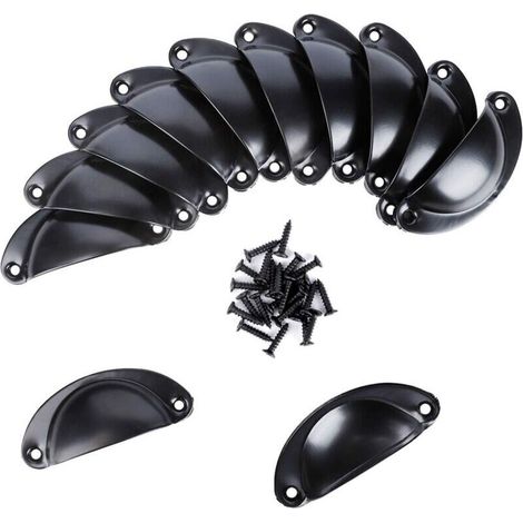 Set di 12 maniglie in ferro a forma di conchiglia per ante di mobili da cucina e cassetti (maniglie a coppa nere) (1/5)