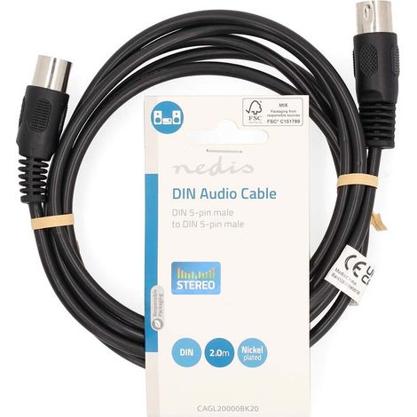 Nedis DIN-Audio-Kabel / DIN 5-Pin Stecker / DIN 5-Pin Stecker / Vernickelt / 2.00 m / Rund / PVC / Schwarz / Label