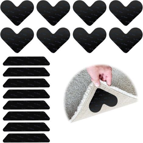 QORVA-Lot de 16 Grippers pour Tapis, Anti-Dérapant et Réutilisable, pour Sols en Bois, Carrelage, Marbre - Maintien Parfait des Tapis, Évite Le Recourbement des Coins