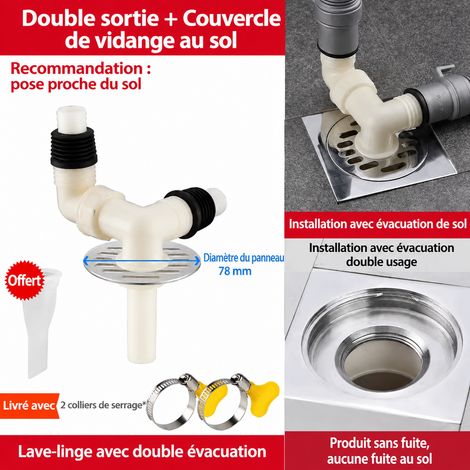 Raccord d'évacuation pour machine à laver couvercle de siphon de sol avec raccord double coude et tube anti-débordement noyau anti-odeur inclus 1 × 1 × 1 cm – Livraison gratuite