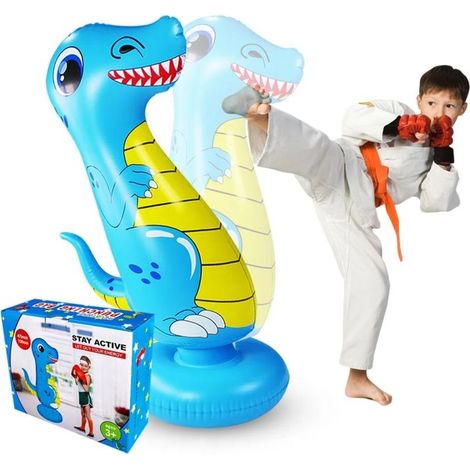 Sac de Boxe Enfant 120cm Gonflable Dinosaure Sac de Frappe Matériau Plus Épais Rebond Instantané avec Gants de Boxe Karaté (1/5)