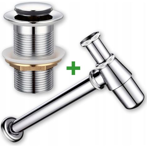 Set: tappo a scatto argentato senza troppopieno + sifone per lavabo (1/5)