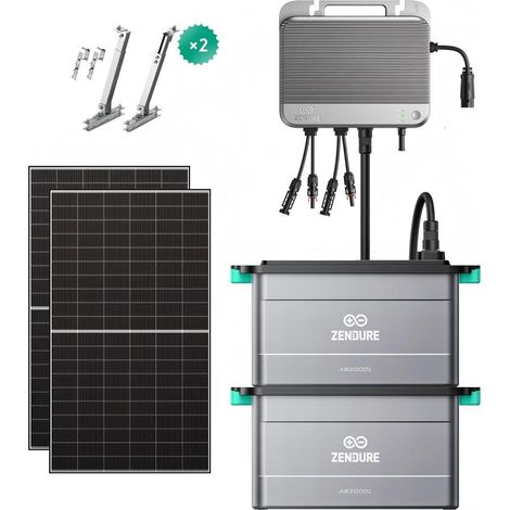 Zendure SolarFlow 800 - Micro-onduleur Hybride Intelligent 1200W MPPT, Puissance AC bidirectionnelle de 800 W, avec 500Wx2 Panneau Bifacial, avec AB2000Lx2 Batteries, Crochet pan. solaire balcon 2pr (1/5)