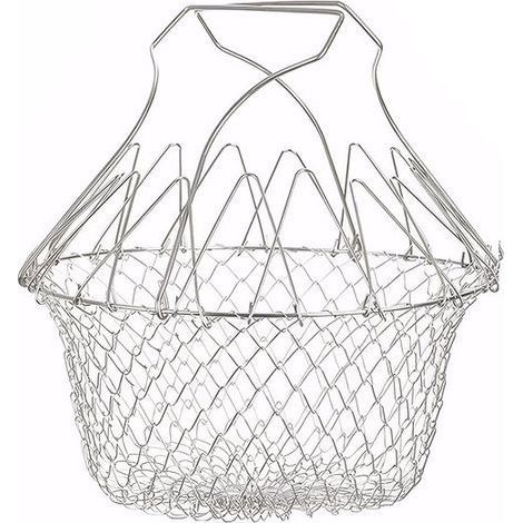 panier vapeur - Panier à frire - Panier de cuisson - Cuit-vapeur pour légumes - Cuit-vapeur portatif - Passoire - Acier inoxydable 304 - Pliable - Pour friture / Lessive des fruits et légumes - Argent (1/5)