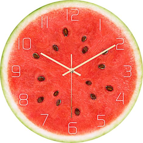 Dekorative runde Acryl-Wanduhr mit Wassermelonenmuster für Büro oder Schlafzimmer. (1/5)