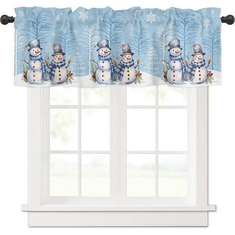 (blue, 54x18in) Winter Christmas Curtain Valance For Windows/living Room/kitchen/bathroom/farmhouse, Holiday Snowman Christmas Pine Snowflake Curt (1/5)