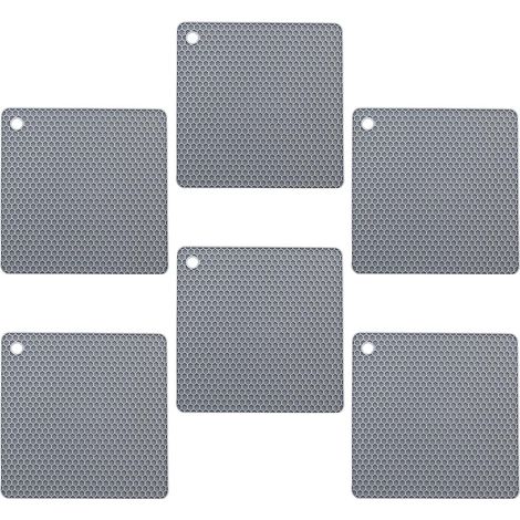 Lot de 6 dessous de plat en silicone, carrés, gris, antidérapants (1/5)
