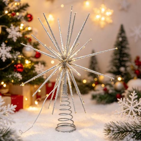Cimier de Sapin de Noël argenté de 40 cm – Étoile Explosive en 3D pour Sapin de Noël (1/4)