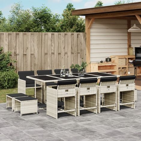 Ensemble à manger de jardin et coussins 13 pcs-Salon de jardin gris clair rotin 958449 (1/5)