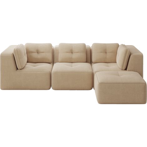Sofá esquinero modular en L de pana beige, 3 plazas, sin montaje (1/5)