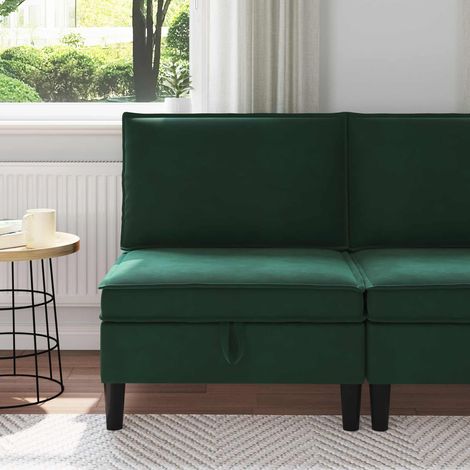 Sofá Medio con Almacenamiento Verde oscuro Terciopelo