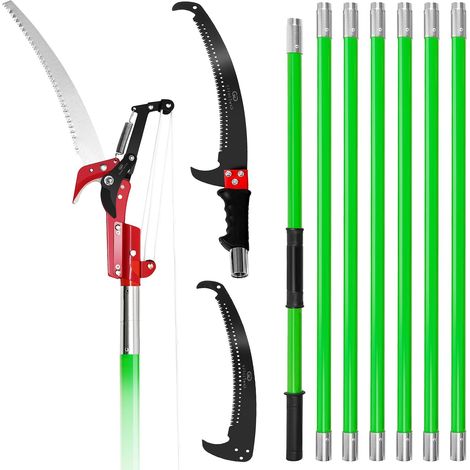 Scie à élaguer télescopique 2,38–8,23 m et sécateur à poulie Perche télescopique 8 sections à filetage,2 lames à double crochet en acier carbone,pour arbres jardin et fruitiers (1/5)