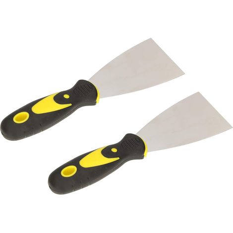 Set de 2 spatules de peintre en inox 60 mm Spatule de plâtrier Spatule universelle Grattoirs pour enlever Couteau à palette avec manche en caoutchouc (1/5)