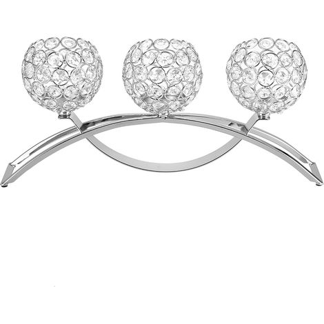 Bougeoir romantique à 3 bras en fer forgé et cristal, style classique européen, avec arche (argenté) (1/5)