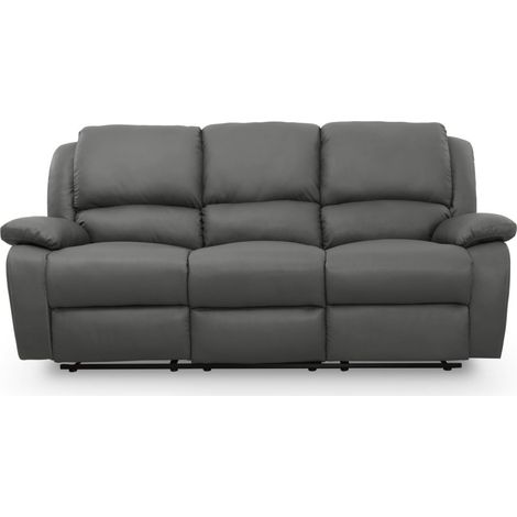 Loungitude – Canapé relax 3 places en simili cuir – Inclinaison jusqu'à 170° – Repose-pieds relevable – Confort mousse – Gris