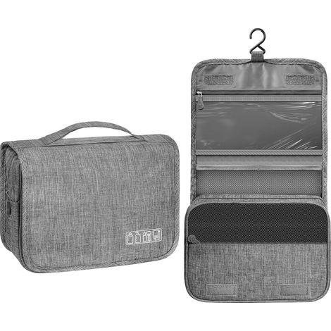 Trousse de toilette de voyage avec crochet de suspension, trousse de toilette de douche et de salle de bain étanche, organisateur de voyage portable (gris)