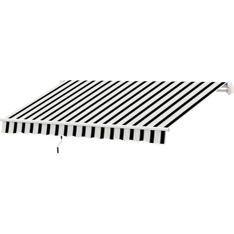 Store banne rétractable à manivelle, armature métallique, polyester, bleu et blanc, 3,95 x 2,45 x 3,50 m