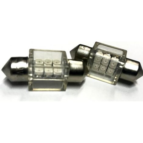Coppia 2 Lampade Led T11 C5W Siluro 31mm Quadrato Con 6 Smd 3528 Colore Blu Blue 12V 1W