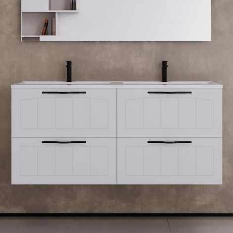 Meuble de salle de bain 120cm double vasque - 4 tiroirs - sans miroir - blanc - PIA (1/5)