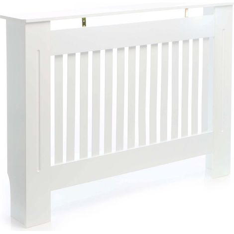 Toboli Cubre radiador color blanco 112x19x82cm tablero MDF cubierta radiador calefacción moderno (1/5)
