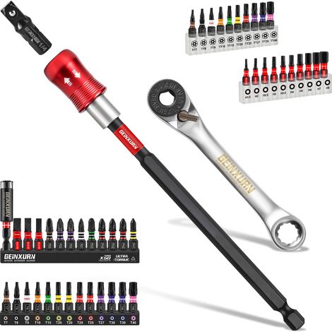 49 Pièces Mini Jeu de Clés à Cliquet 2-en-1 Double Extrémité avec 72 Dents,25 mm Acier S2 jeu d'Embouts Magnétiques(Phillips/Pozidriv/Torx/Hex) et Porte-Embout à Percussion pour Auto,Vélo (1/5)