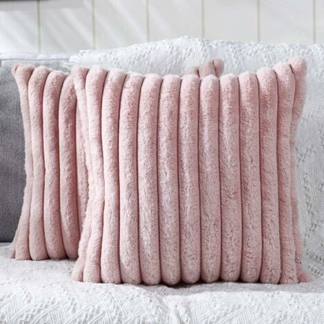 Coussin et housse de coussin Lot de 2 45 x 45 cm housses de coussin décoratives en peluche en fausse fourrure Fuzzy rayé doux taie d'oreiller housses de coussin pour canapé canapé chambre (1/5)