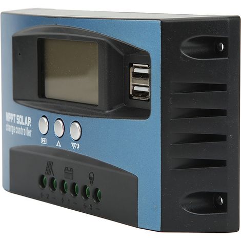 Contrôleur de charge solaire avec écran LCD, 2 sorties USB, protection contre les surintensités, régulateur de panneau solaire 12/24 V, auto-adaptatif, 100 A (1/5)