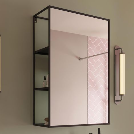 Miroir Mural rectangulaire avec étagères Noir Mat 600 x 400 mm (1/5)