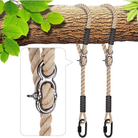 2pcs Sangles de Suspension, 1M Corde de Balançoire Hamac Réglable Extensible en Polyester pour Arbres Chaises Jeux Accessoires, Jusqu'à 1000lbs, 10mm de Diamètre, Blanc Cassé