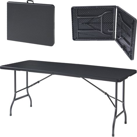 Tavolo da campeggio pieghevole 180 x 75 x 72 cm effetto rattan nero 030011001