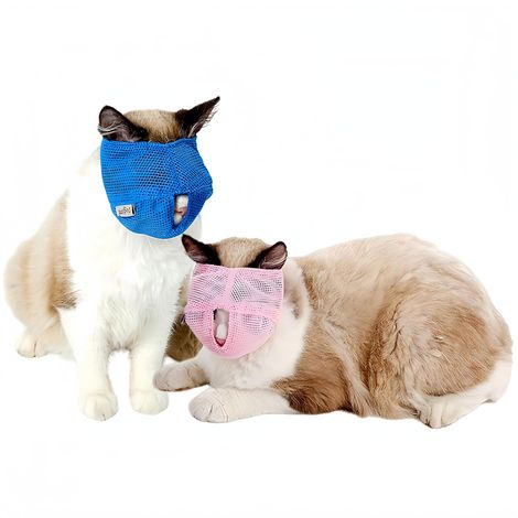 Lot de 2 muselières pour chats réglables et respirantes, muselières roses bleues (1/4)