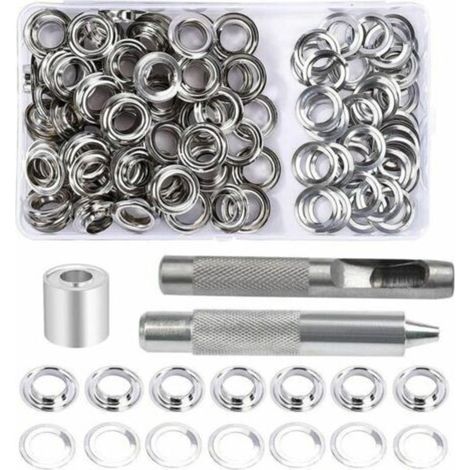 Œillets Kit, 100 Ensembles Œillets 12 mm Œillets, Kit de réparation de bâche, Avec 3pcs Grommet Outils à Oeillet Œillets Kit pour Bâche, Tissu, Rideaux et Fabrication
