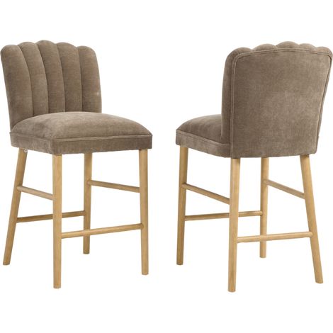 Wahson 2Pcs Bar Stools Chenille, Upholstere Counter Bar Chairs with Wooden Legs and Breakfast Stools for Home Kitchen, Khaki (1/5)
