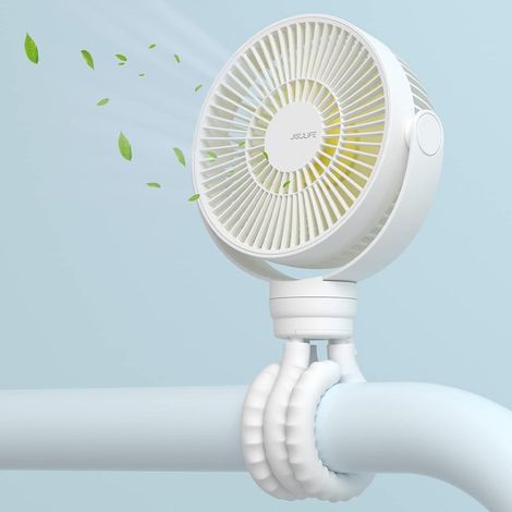 Ventilateur pour poussette, 【4000 mAh】Ventilateur trépied flexible à 4 vitesses, ventilateur de bureau portable, rotation à 720° pour poussette, berceau, siège auto - Blanct (1/5)