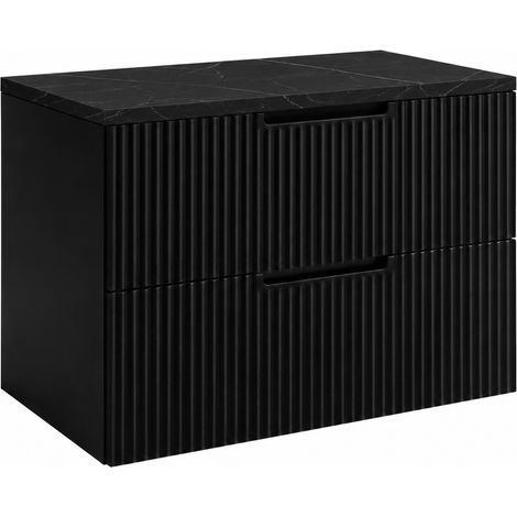 Mobile bagno sospeso 80 cm con cassetti, colore nero + top marmo Black Royal, con maniglie, 80 x 46 x 58,6 cm (1/5)