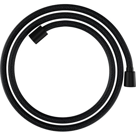 Designflex - Flexible de douche textile universel 1,60 m, tuyau de douche avec protection anti-pliure et écrou tournant anti-torsion, avec joints d'étanchéité, Noir mat (1/5)